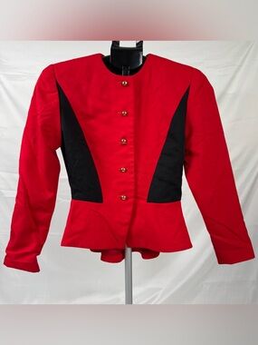 Vintage Etosha Red Black Colorblock Blazer Petite Gold Button Structured 80s